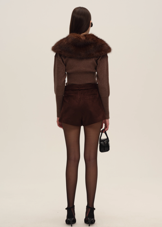 Brown Sweater with Faux Fur Collar