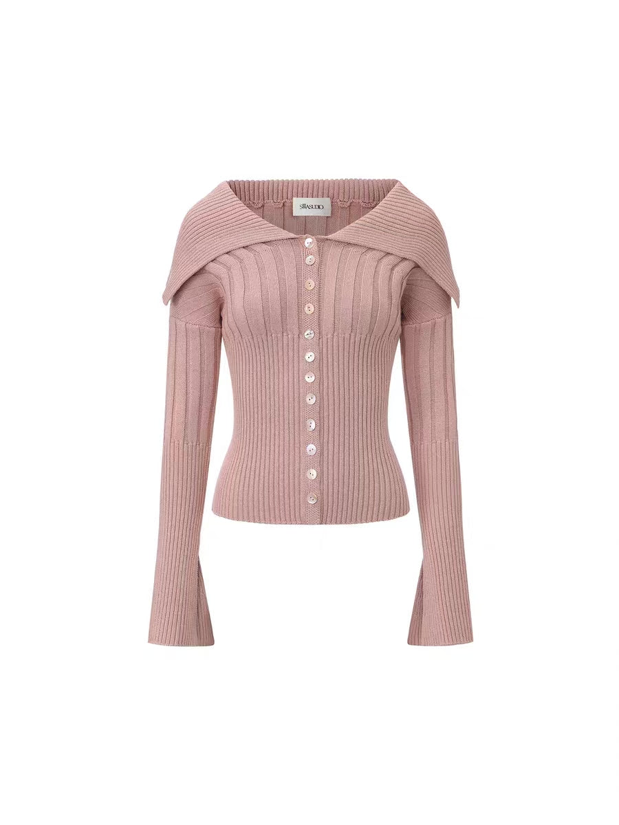 Pink Sequin Sweater with Oversized Collar