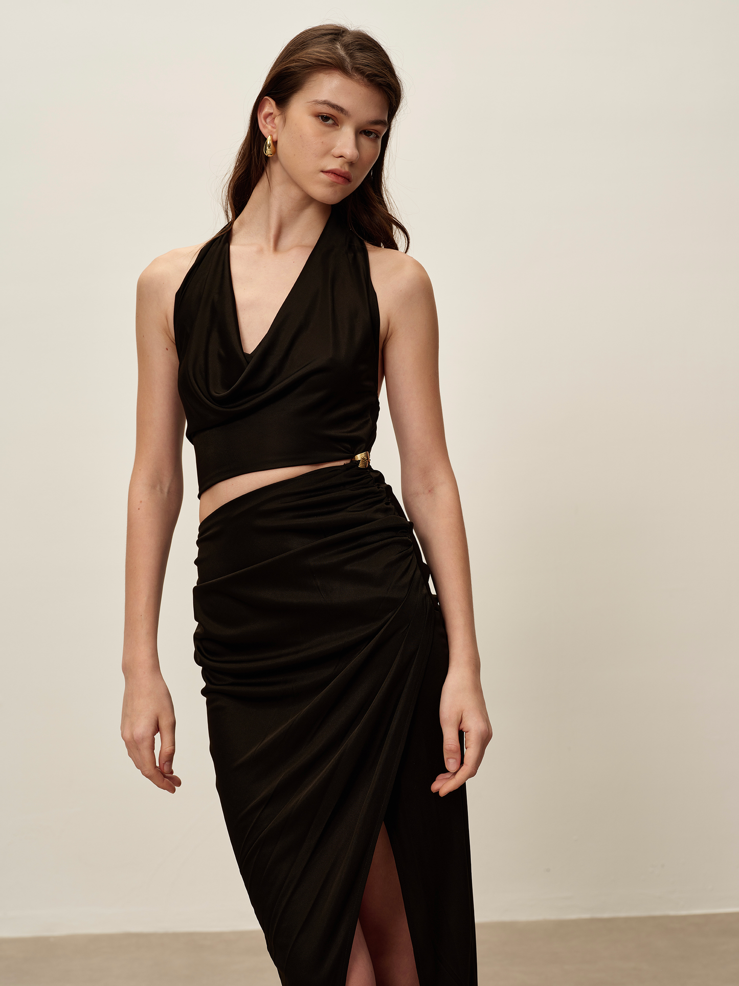 Black Acetate Knitted Halter Neck Dress