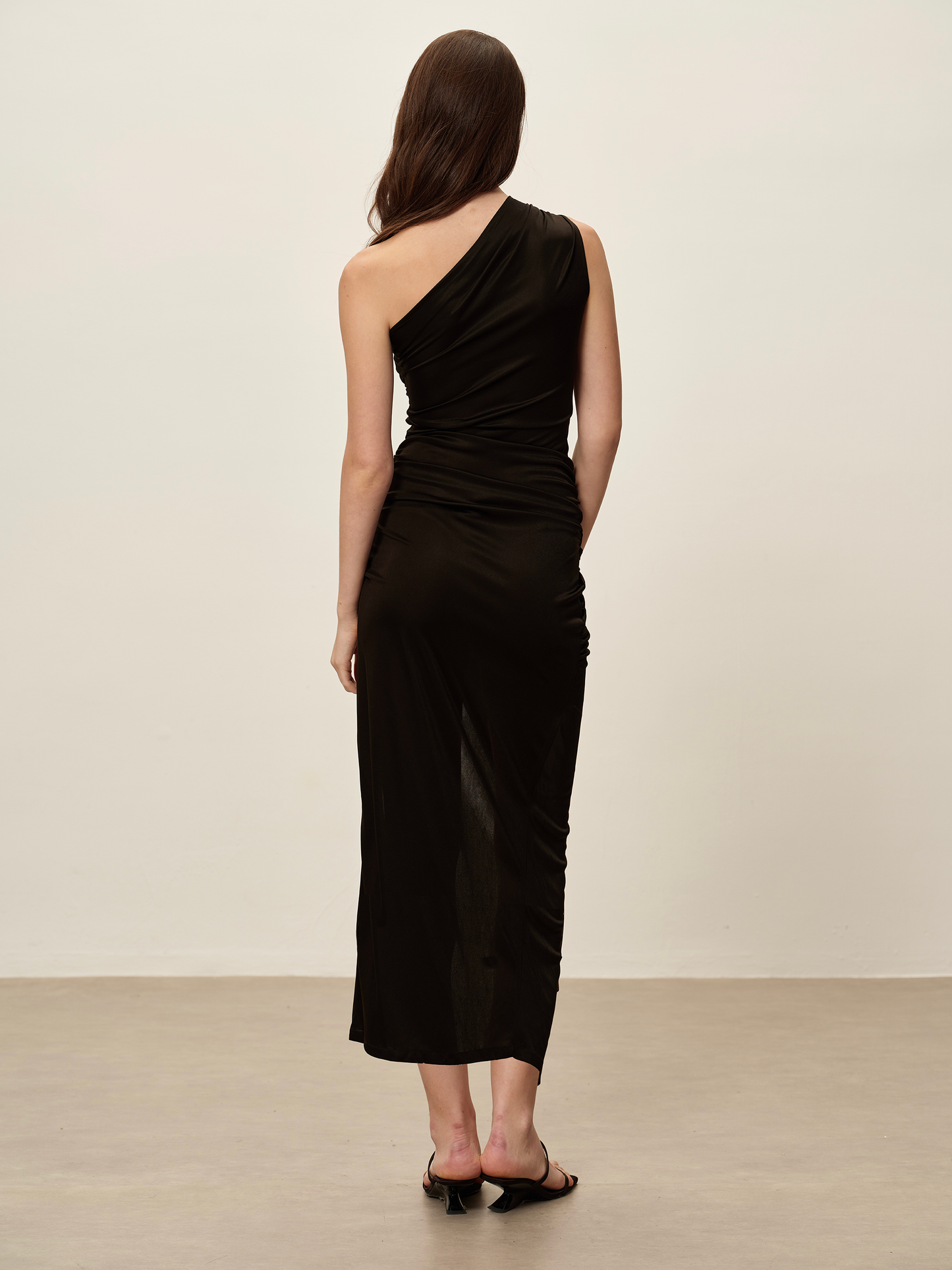 One Shoulder Acetate Dress Black