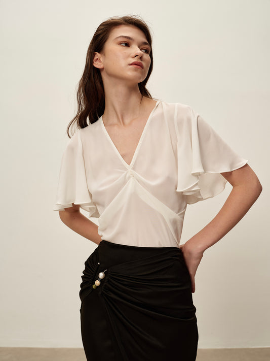 White Chiffon V-neck Top