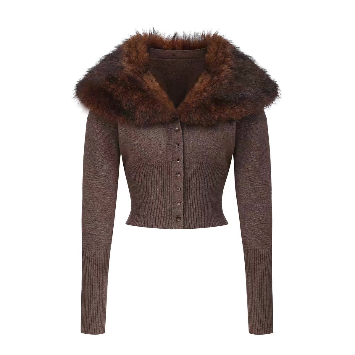 Brown Sweater with Faux Fur Collar