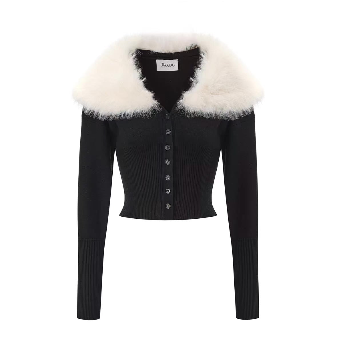 Black Sweater with Faux Fur Collar
