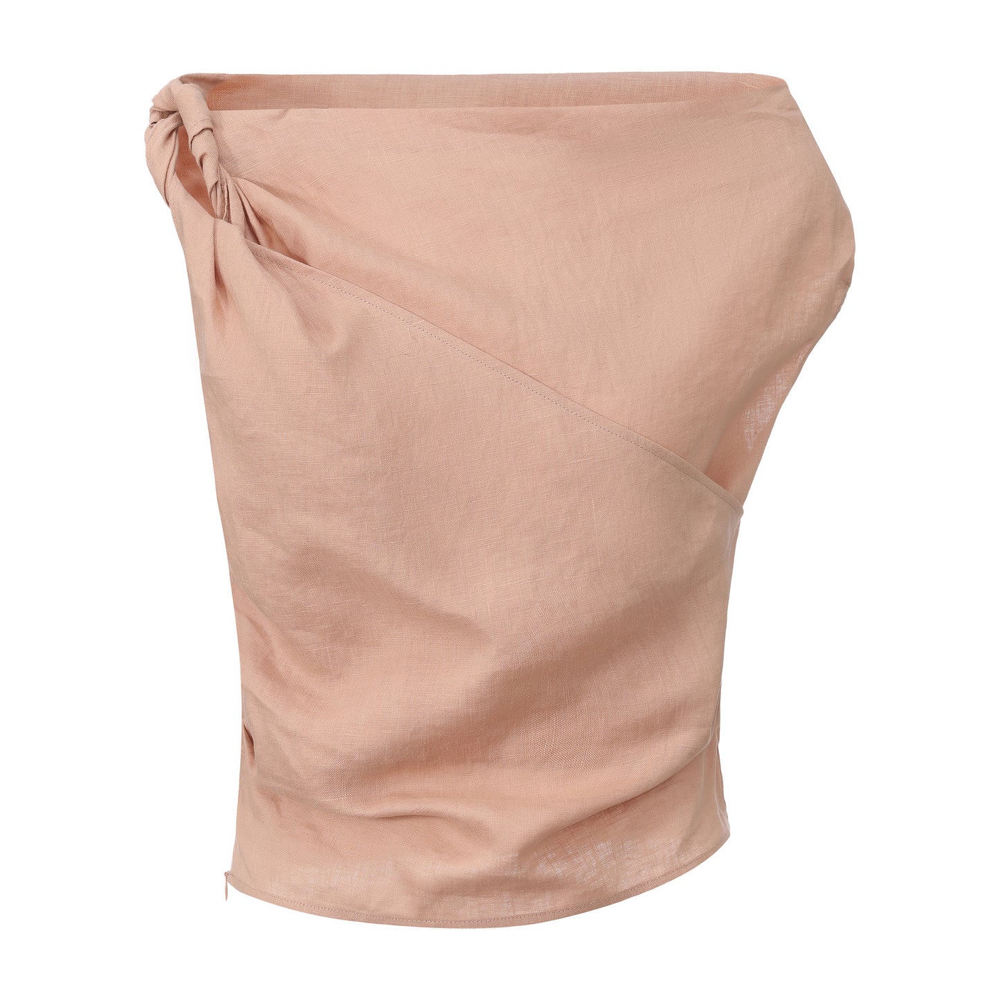 Pink double-tie one-shoulder linen top