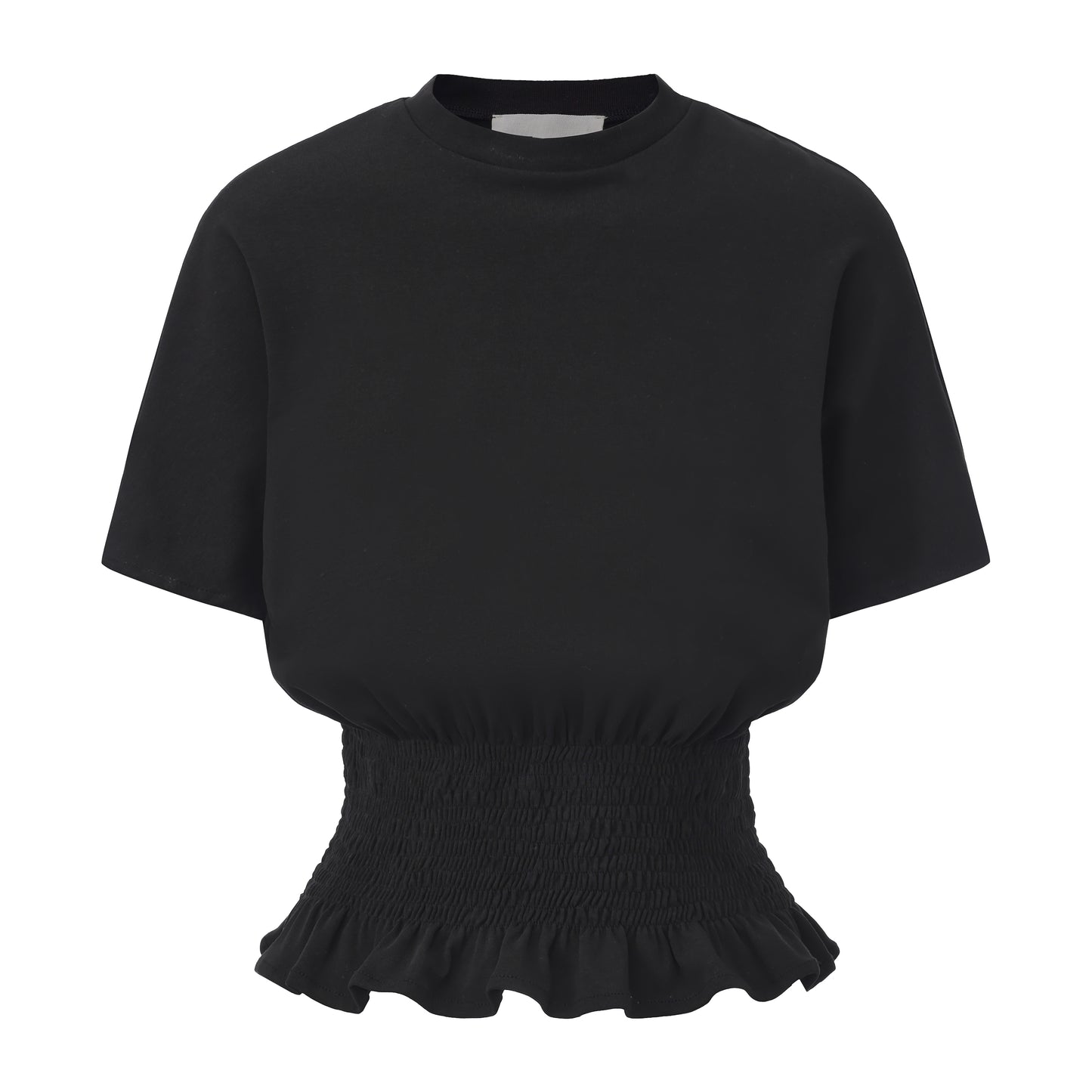 Black Pleated Short-Sleeved Top