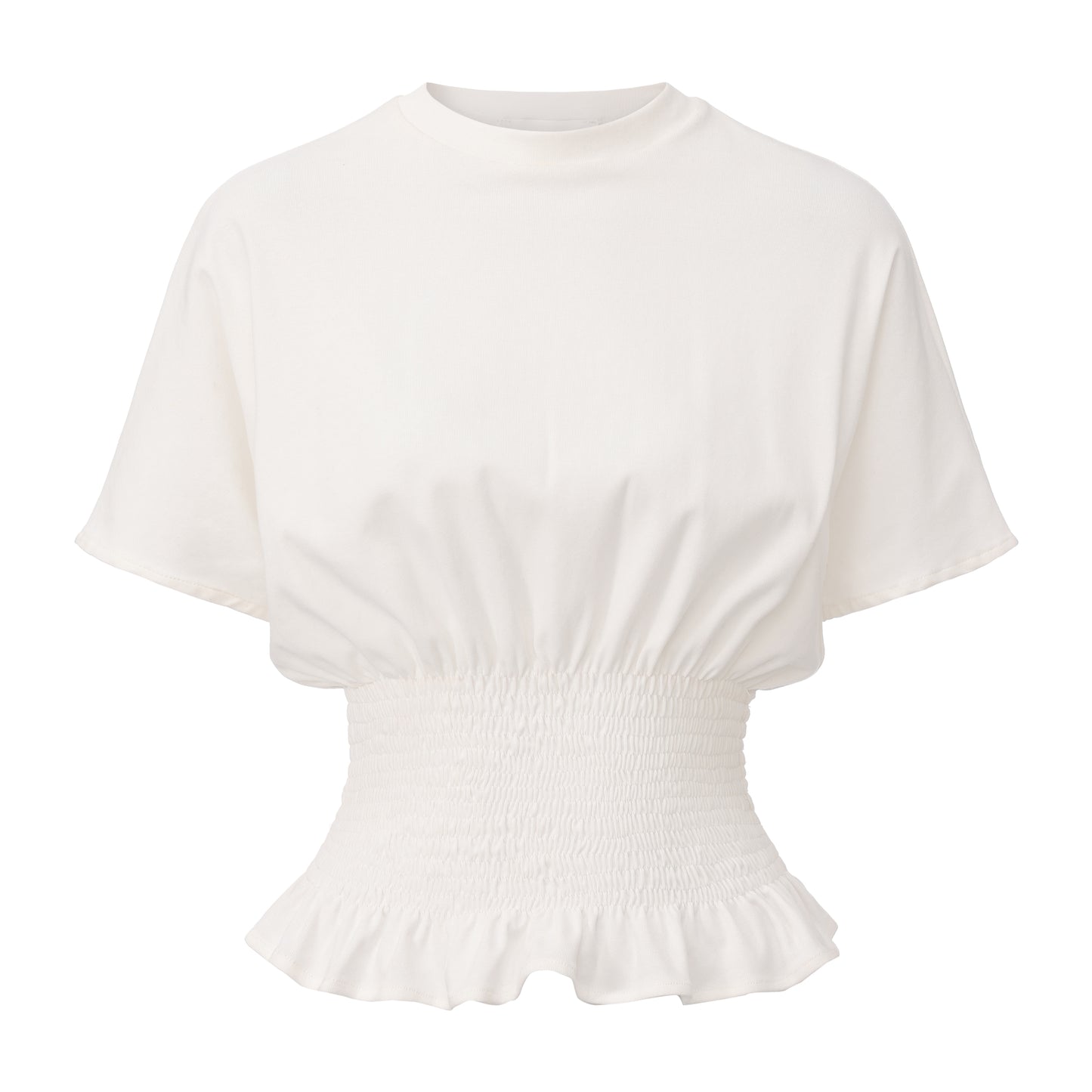 White Pleated Short-Sleeved Top