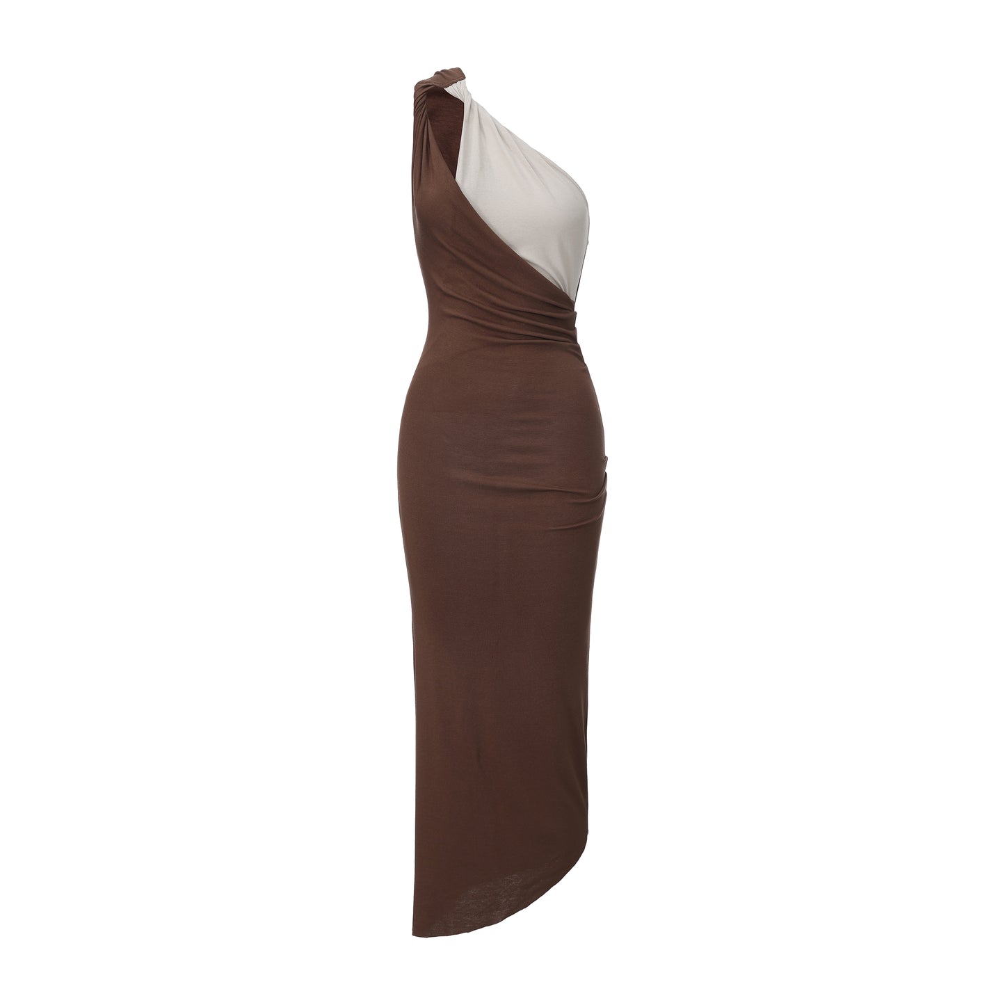 Two-Tone One-Shoulder Double-Tie Dress