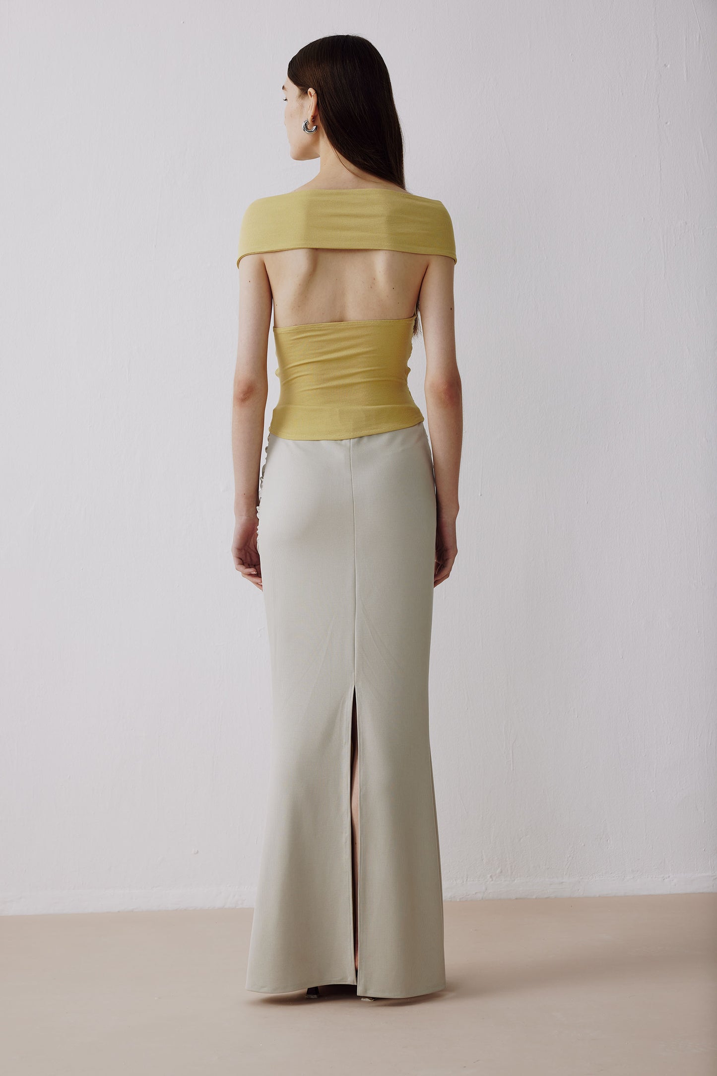 Ripped Knotted Off-shoulder Top Yellow