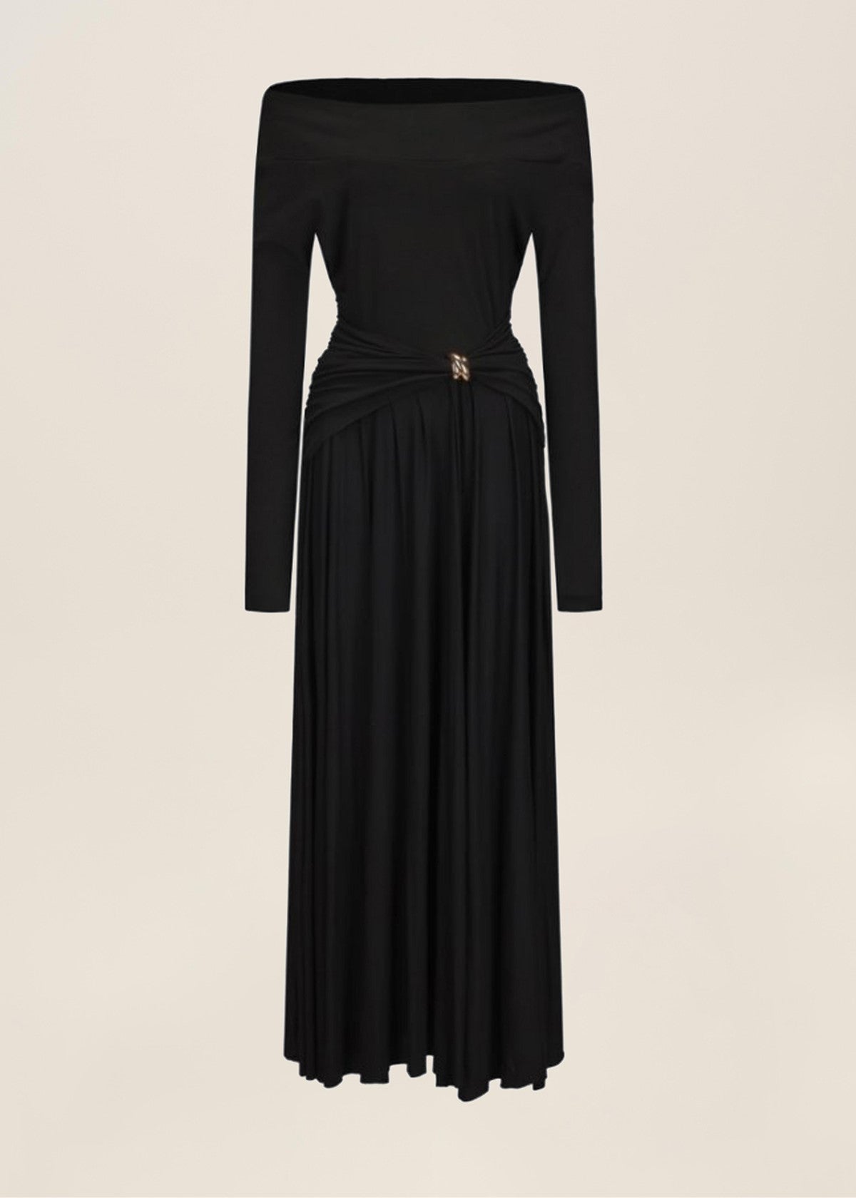 Black Knit Dress with Metal Buckle
