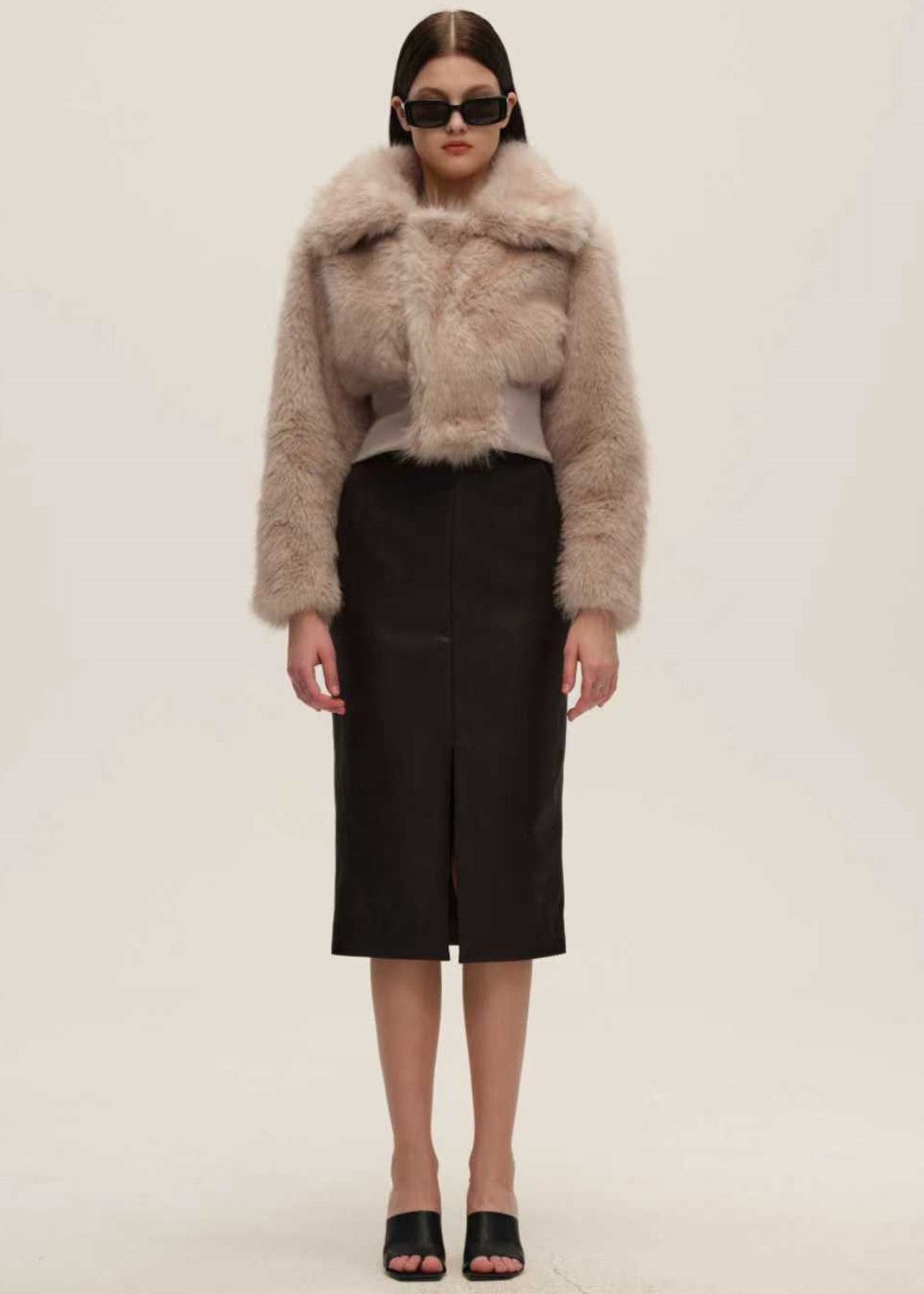 Purple-Grey Fitted Faux Fur Jacket