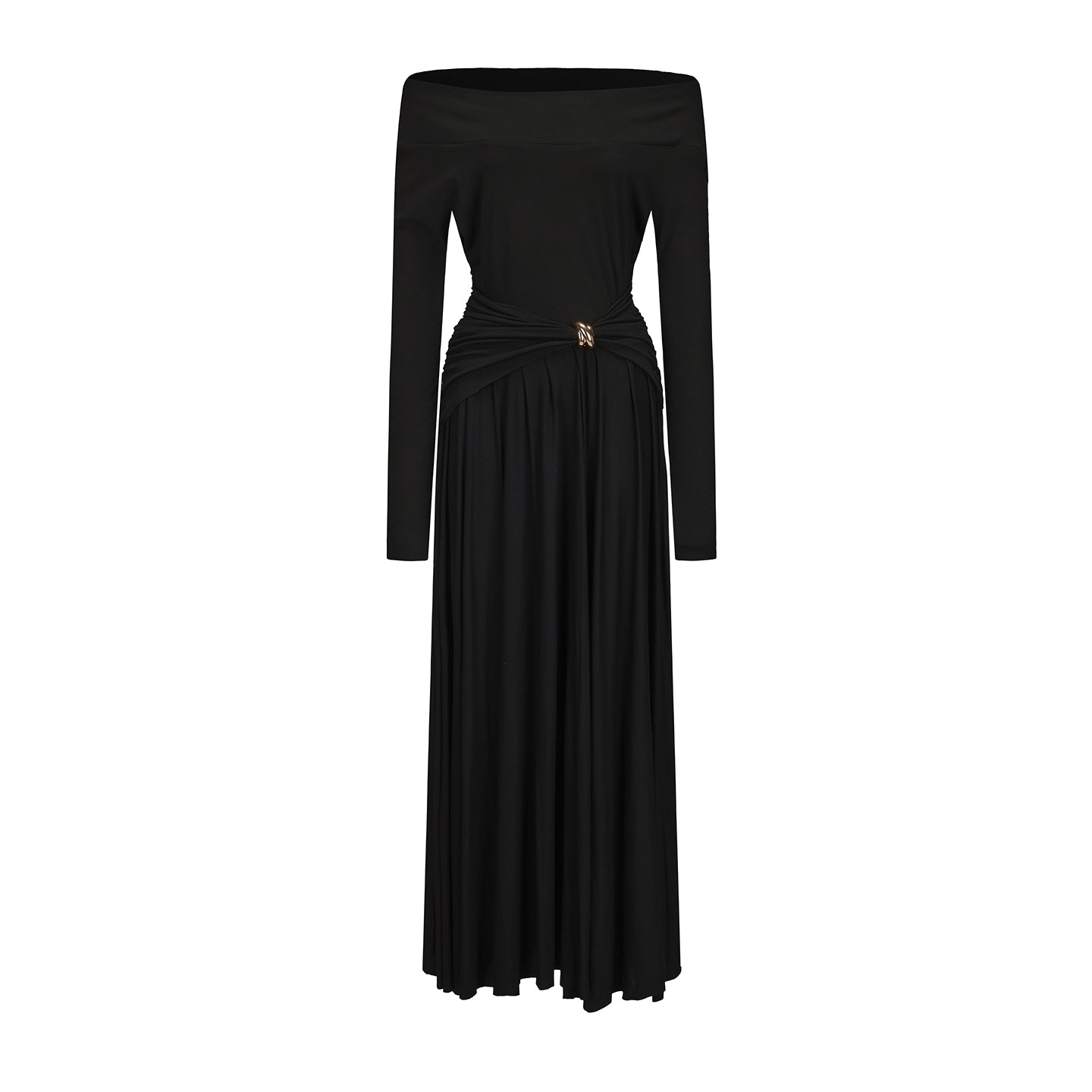 Black Knit Dress with Metal Buckle