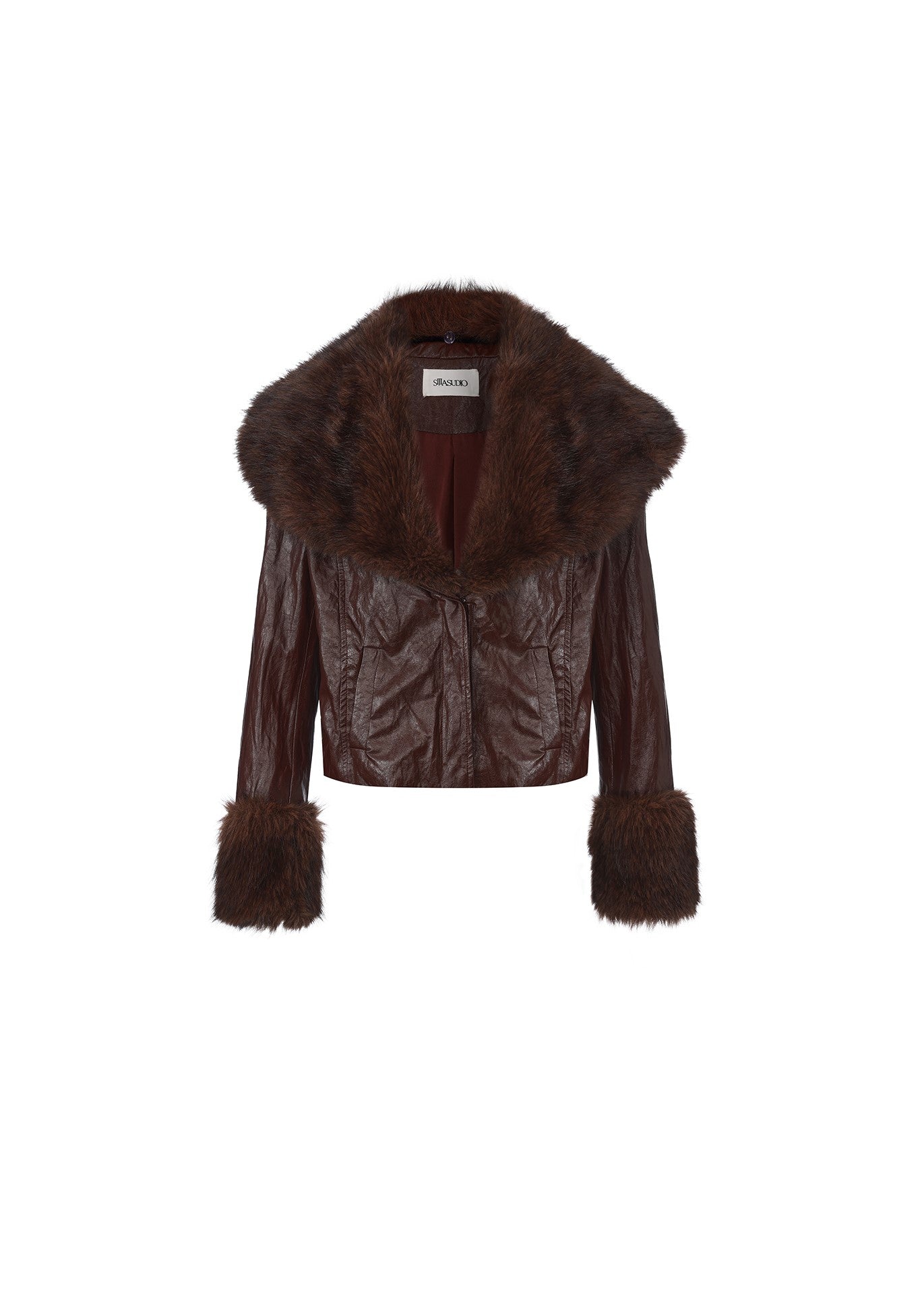 Red Leather Jacket with Faux Fur Collar