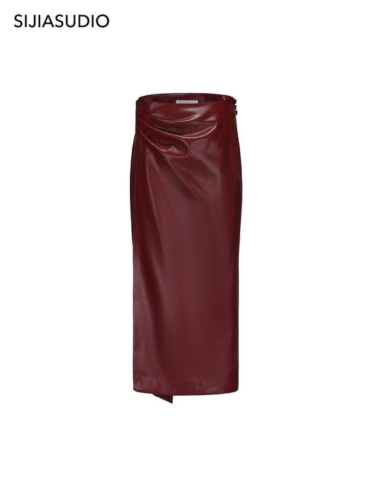 Red Leather Wrap Skirt