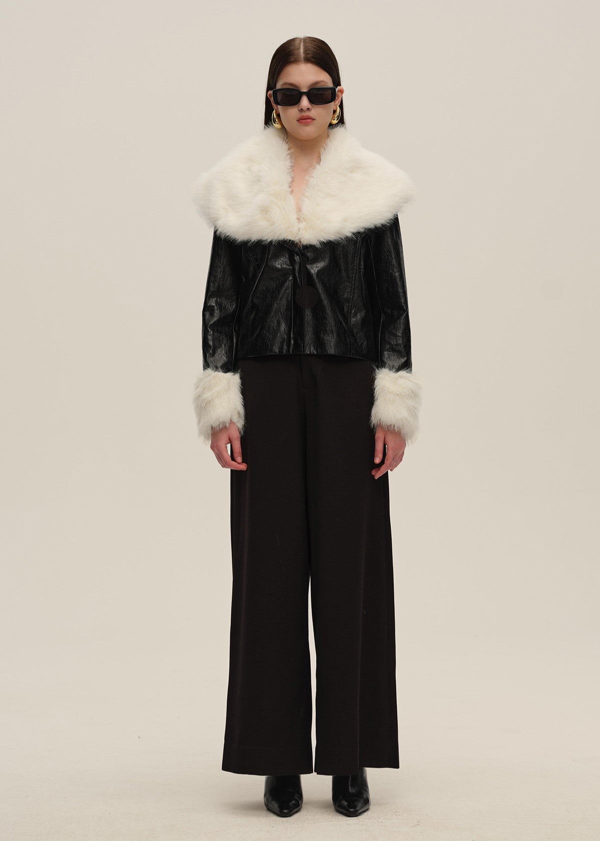 Black Leather Jacket with Faux Fur Collar