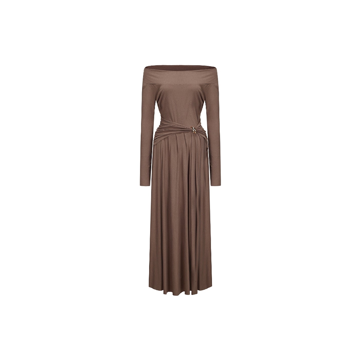 Khaki Knit Dress with Metal Buckle