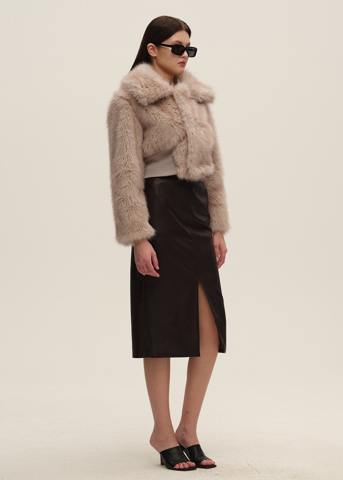 Purple-Grey Fitted Faux Fur Jacket