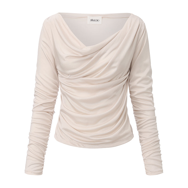 Champagne Acetate Ruched Knit Top