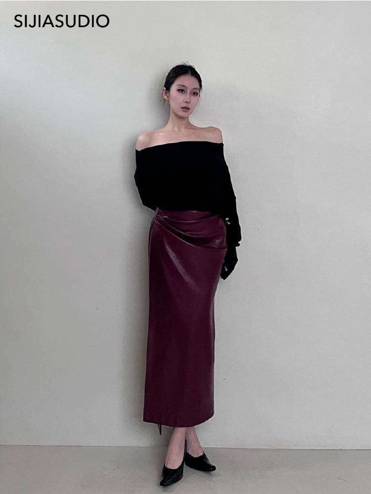 Red Leather Wrap Skirt