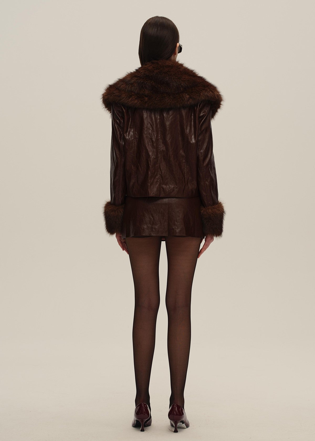 Red Leather Jacket with Faux Fur Collar