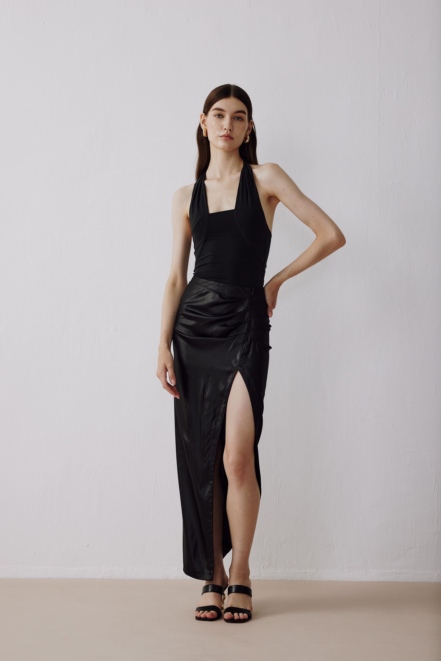 Panelled Halter Top Black