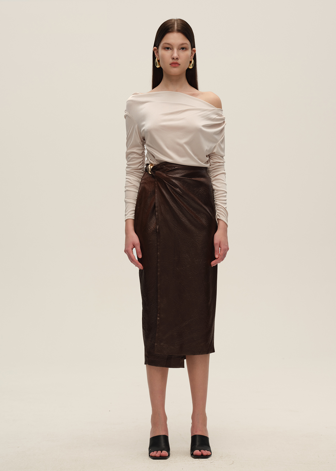 Champagne Acetate Ruched Knit Top