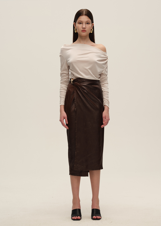 Champagne Acetate Ruched Knit Top