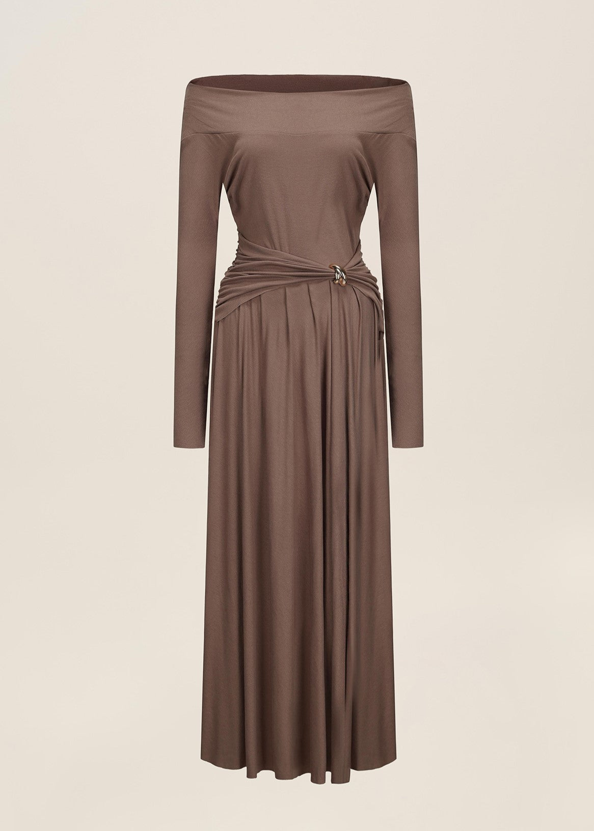 Khaki Knit Dress with Metal Buckle