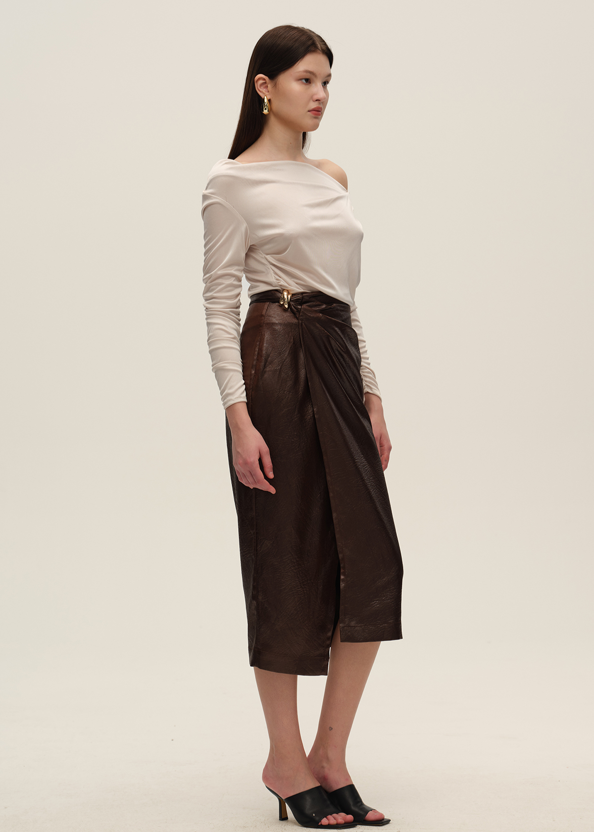 Champagne Acetate Ruched Knit Top