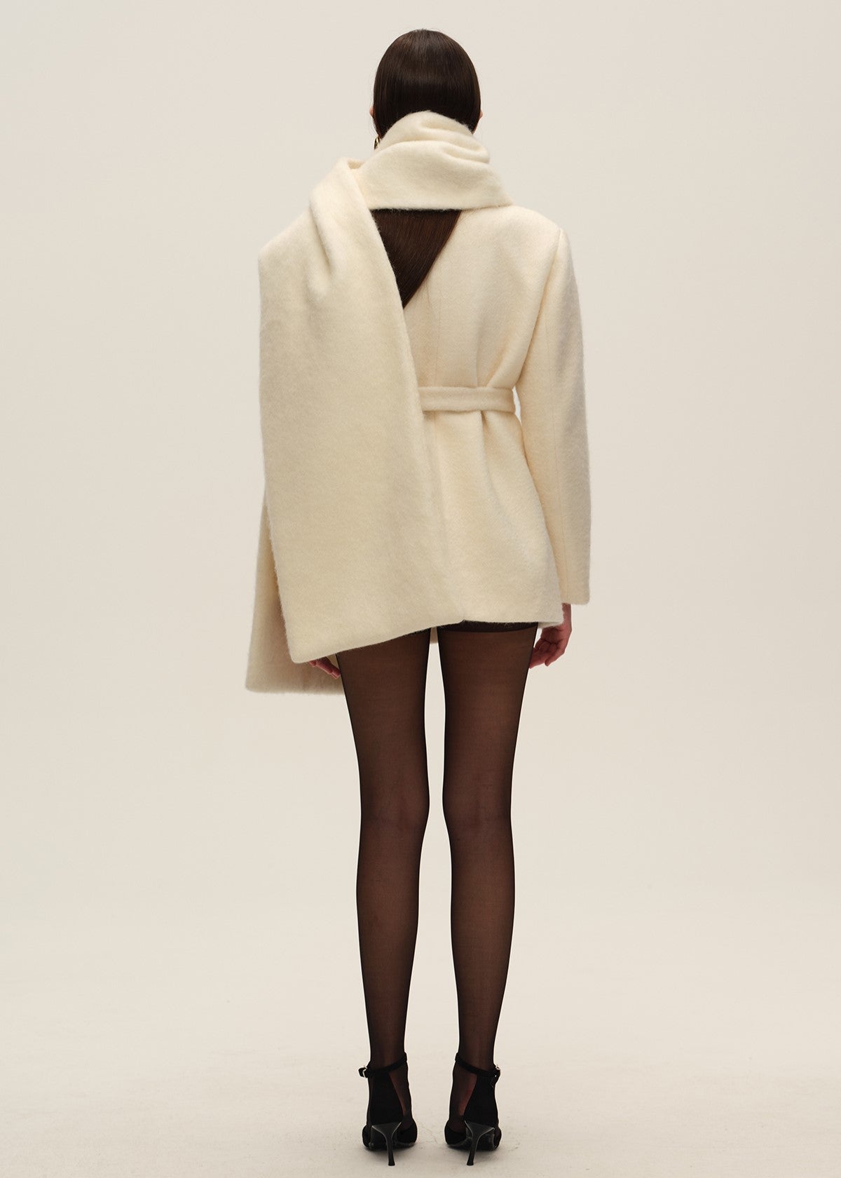 White Fleece Jacket with Scarf