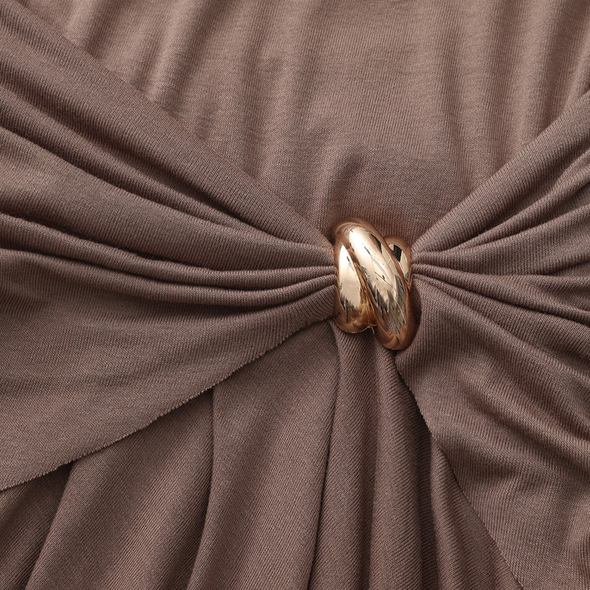 Khaki Knit Dress with Metal Buckle