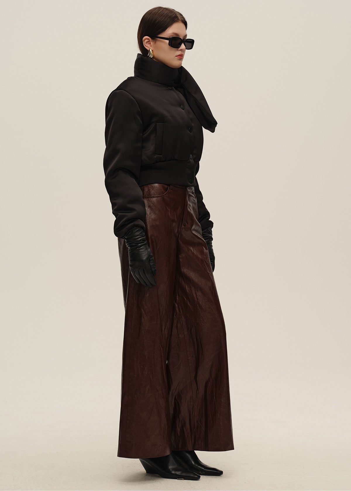 Red Leather Wide-Leg Trousers