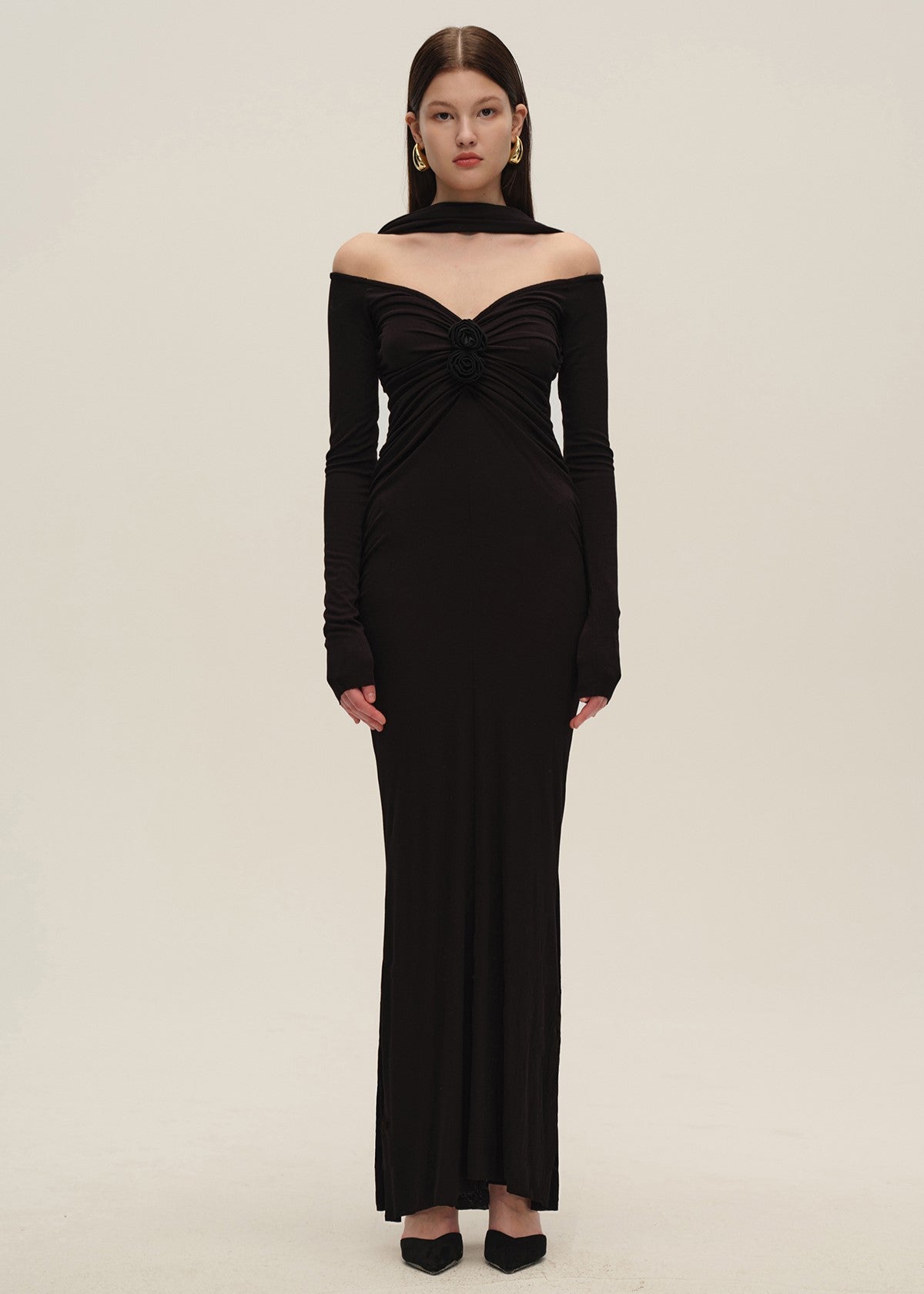 Black Floral Halterneck Dress