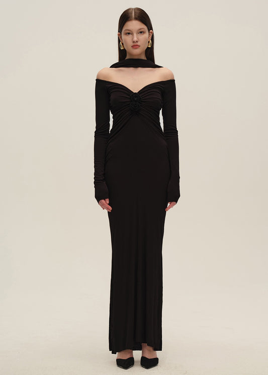 Black Floral Halterneck Dress