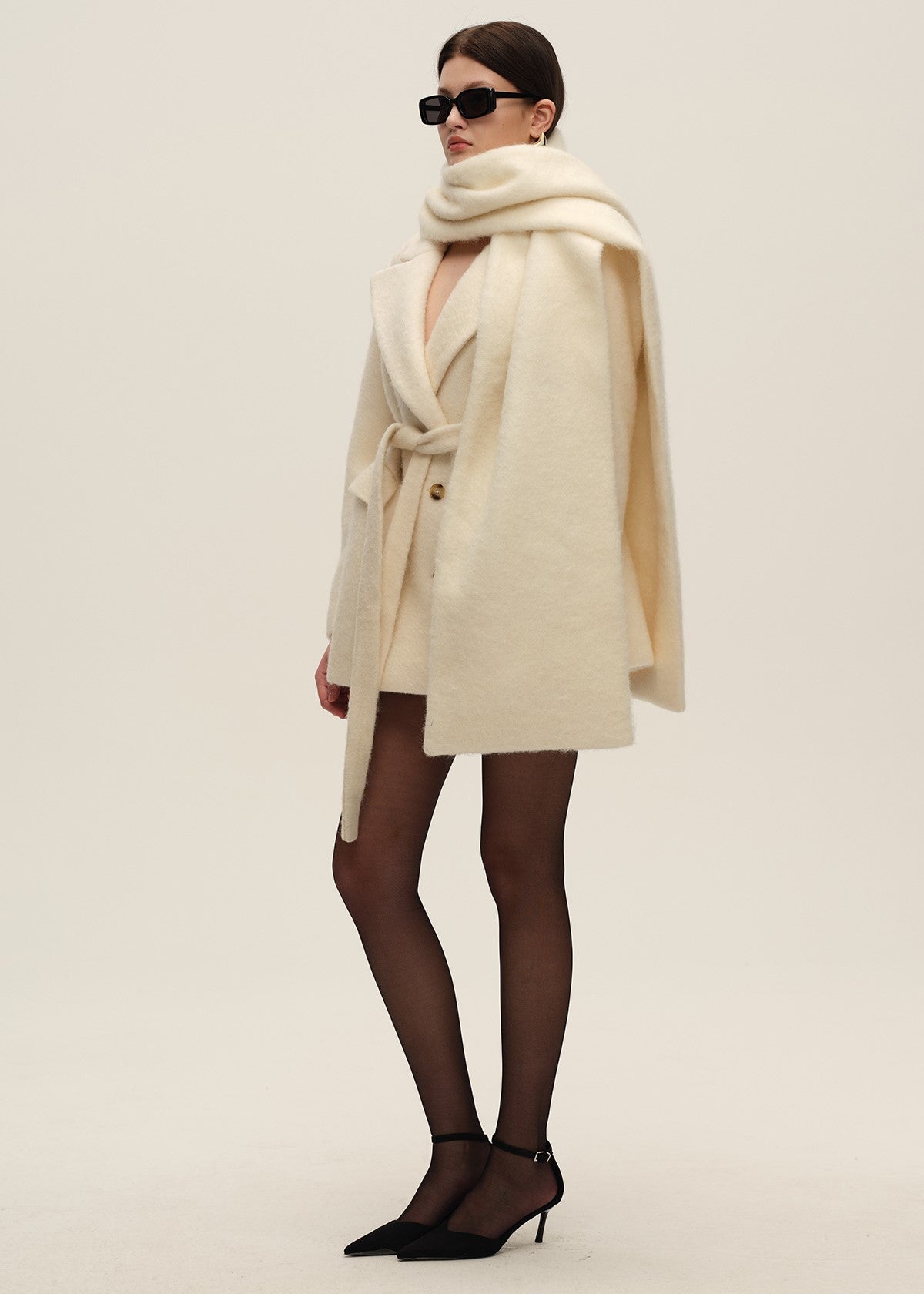 White Fleece Jacket with Scarf