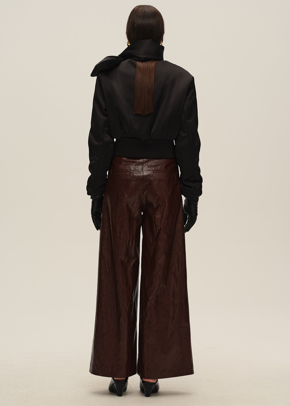 Red Leather Wide-Leg Trousers