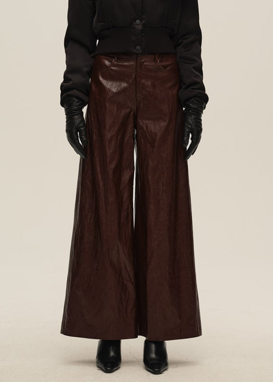 Red Leather Wide-Leg Trousers