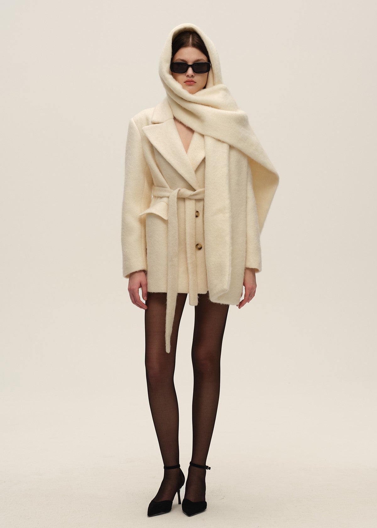 White Fleece Jacket with Scarf