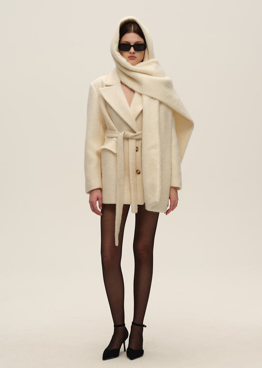 White Fleece Jacket with Scarf