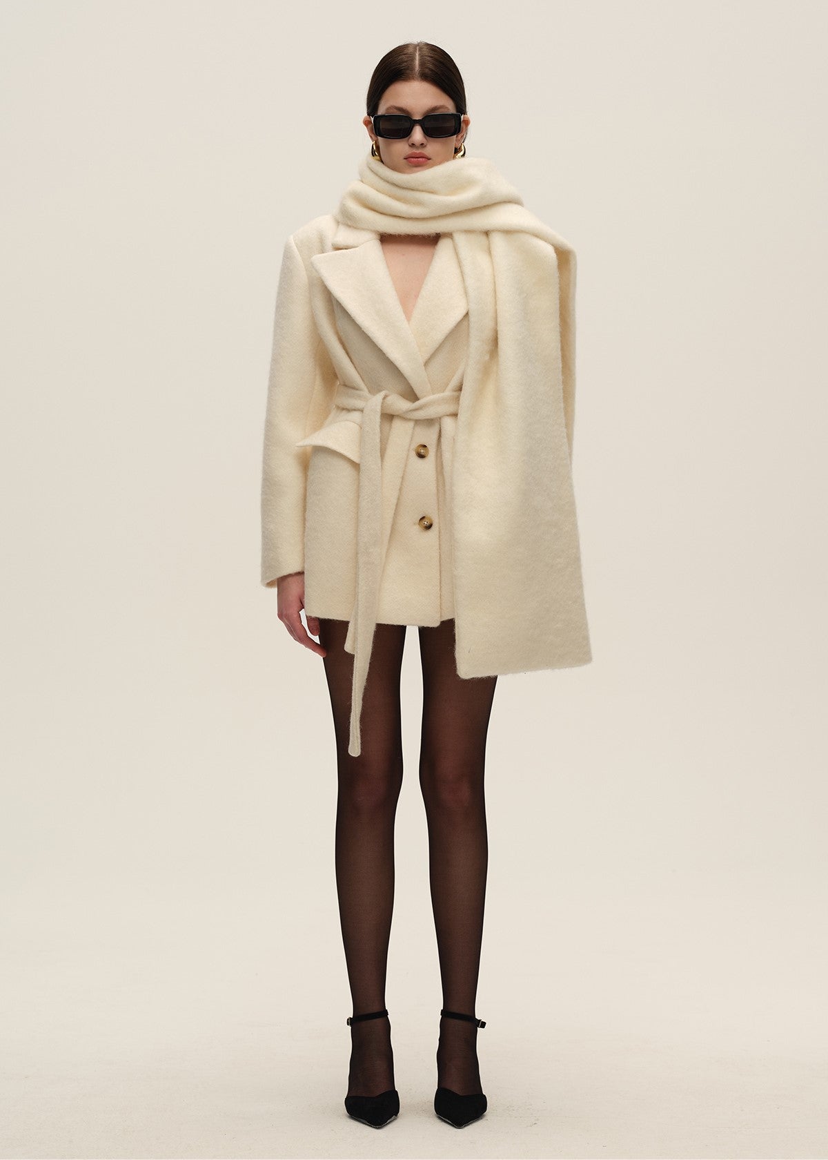 White Fleece Jacket with Scarf