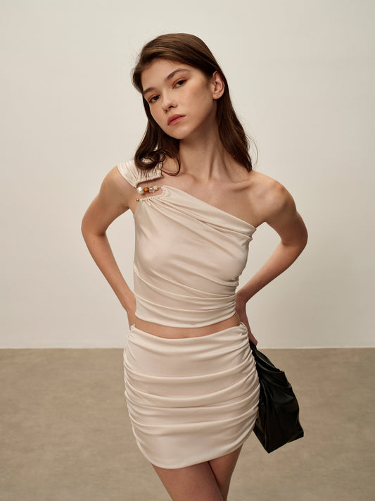 One Shoulder Acetate Top