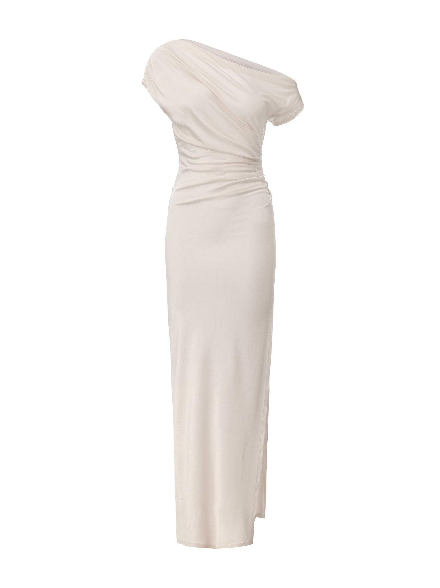 Ivory Off-Shoulder Short Sleeve Acetate Dress