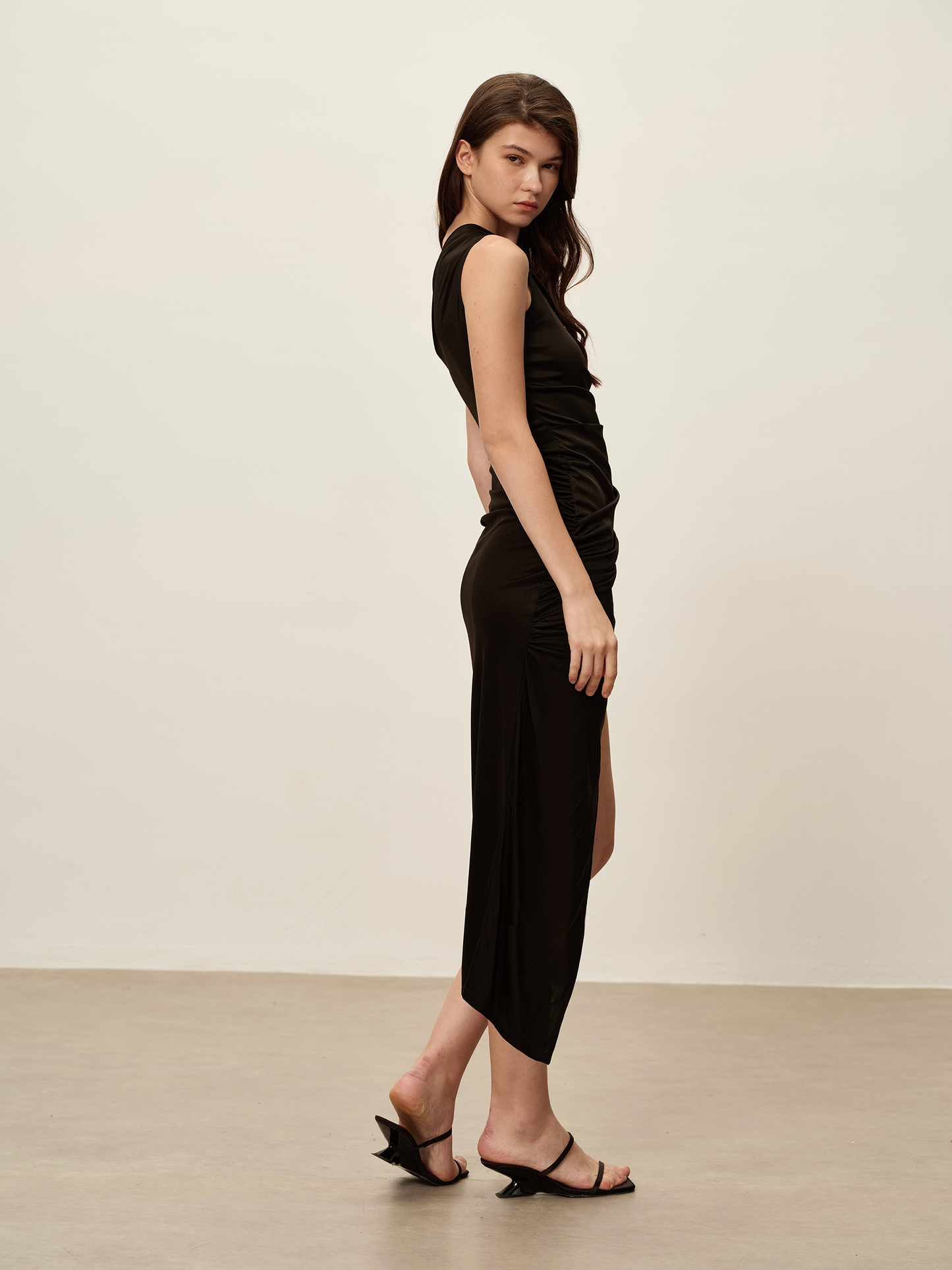 One Shoulder Acetate Dress Black