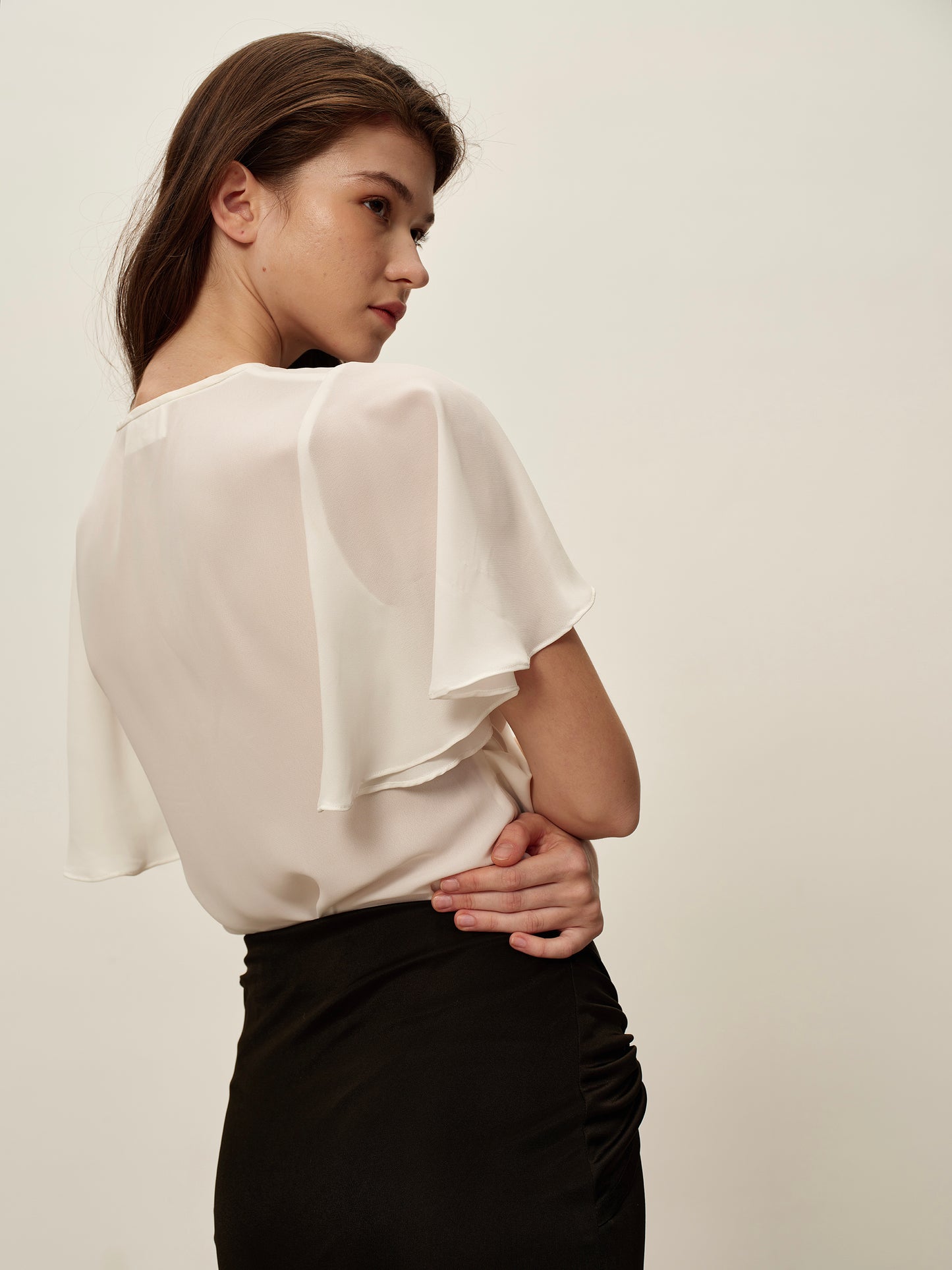 White Chiffon V-neck Top