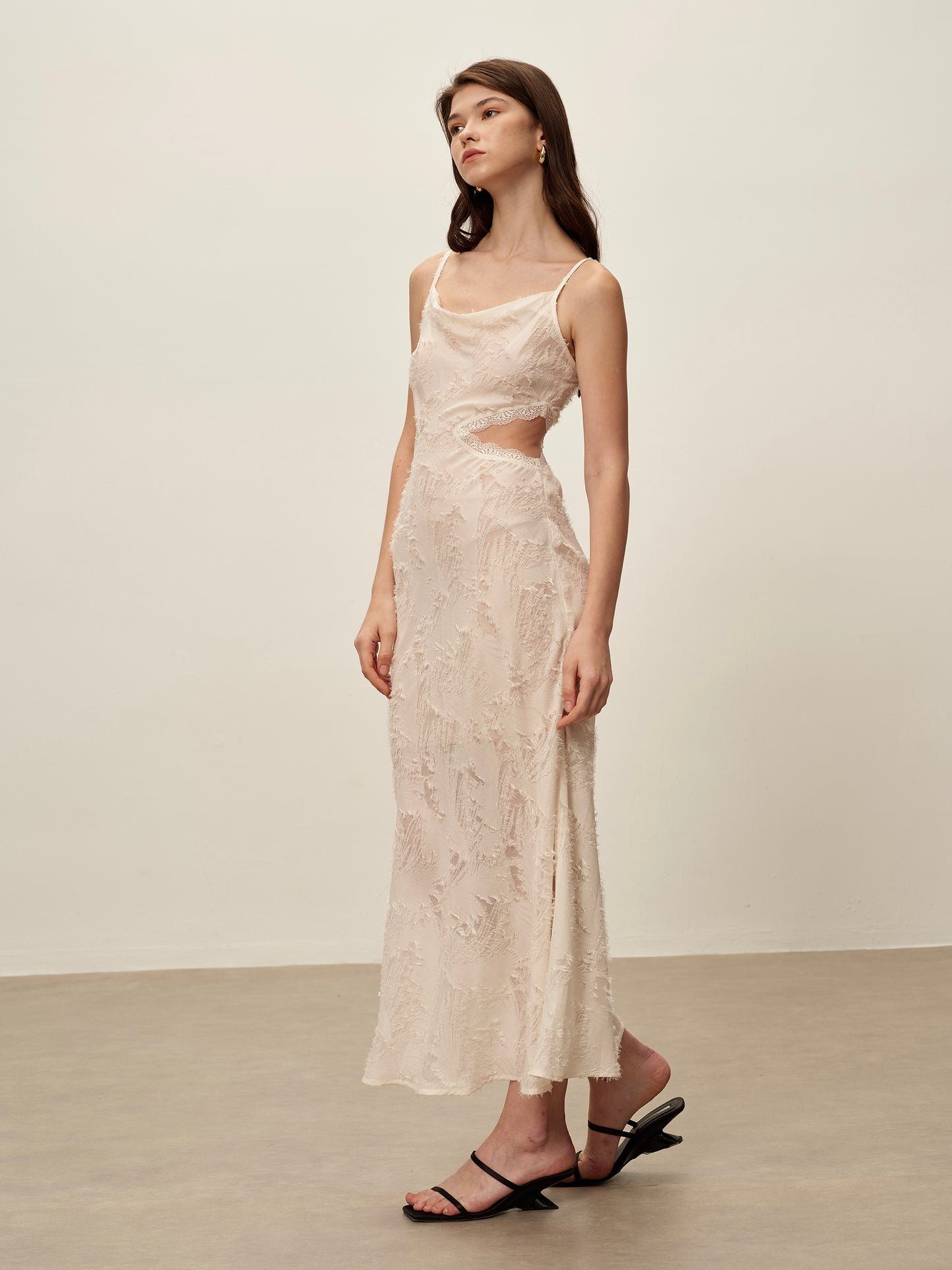 Lace Fringed Dress Cream