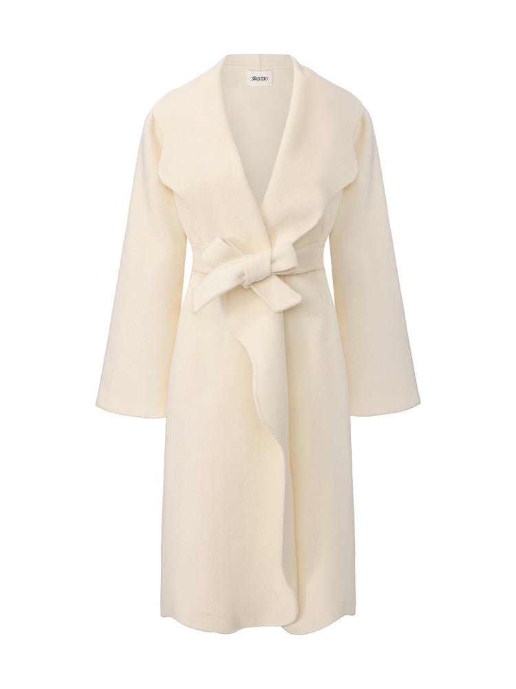 White Lace-Trim Double-Face Wool Coat